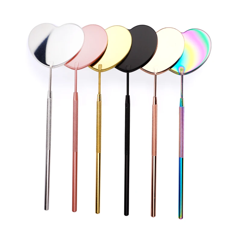 Eyelash Extension Mirror Lash Lifting Supplies Stainless Steel Long Handle Heart Shape Magnifying Checking Hand Mirror