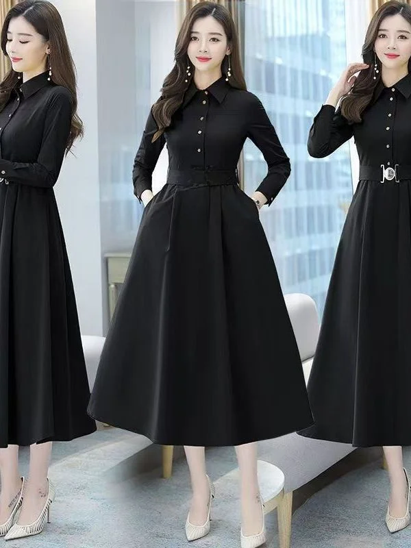 

Ele Long Sve Dr Осень-Весна Sle Высокая талия А-силуэта миди Dr для мамы Повседневная подставка из полиэфирного волокна Dr