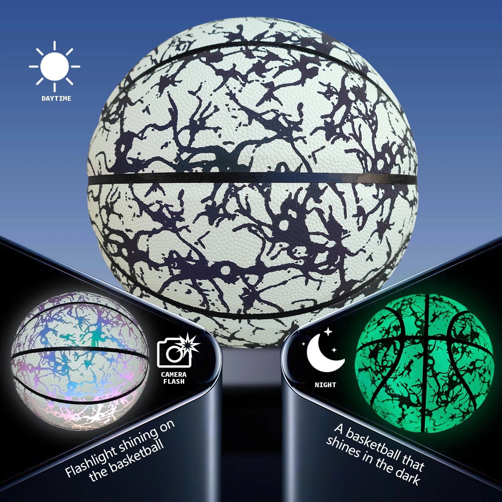 

Glow Reflective Night Use Standard Size 5 6 7-No Logo Glow Basketball Birthday Gift In&Outdoor Game Training Balls For Youth Men