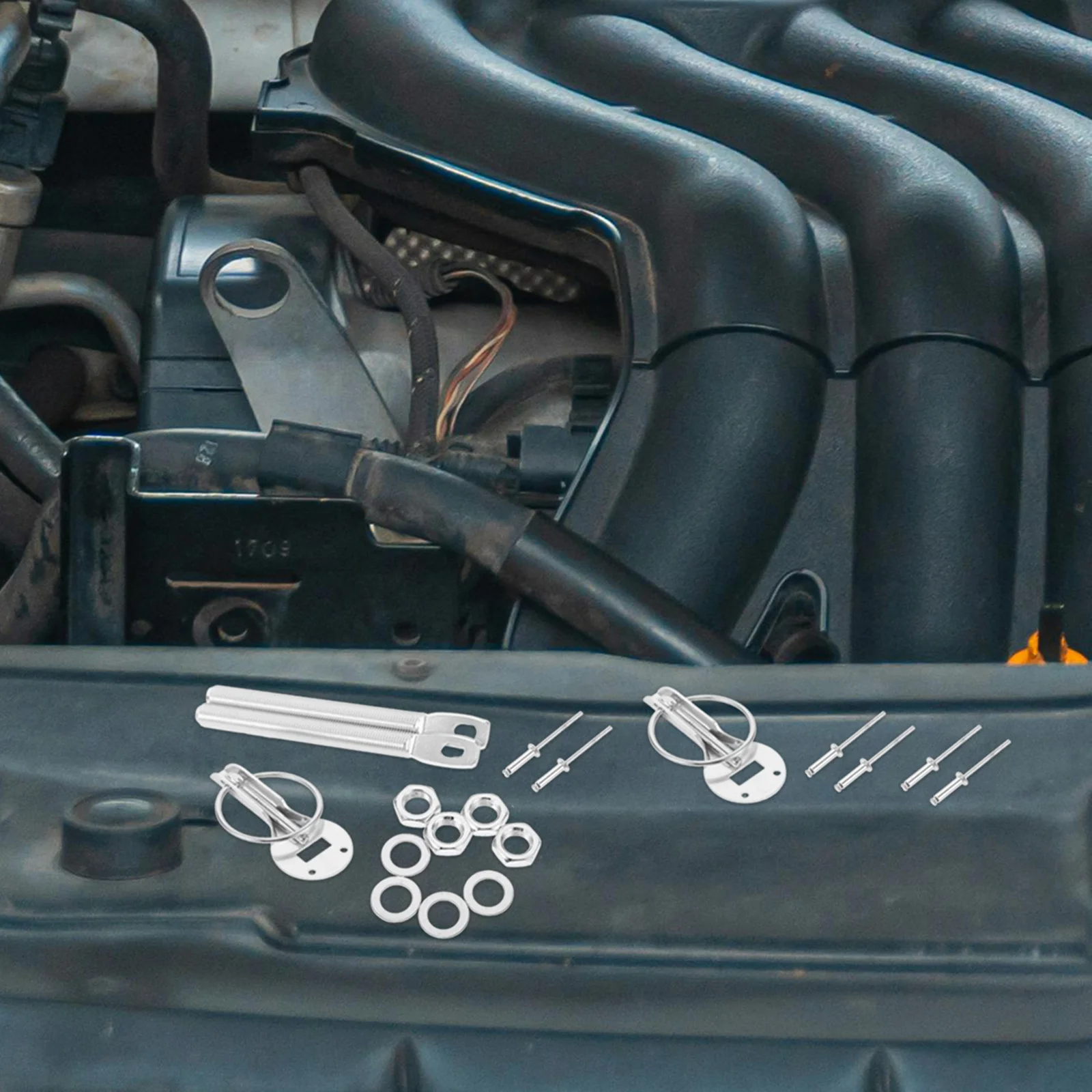 

Universal Stainless Steel Hood Pin Kit Key Lock Racing Sports Car Secure Hood Lock Latches Quick Release Fasteners