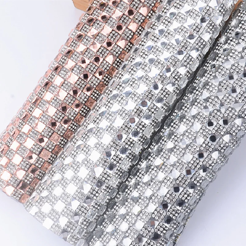 

24*40cm Bling Square Glass Rhinestone Mesh Iron on Strass Sheet Diy Jewelry Shoe Car Clothes Accessories Crystal Banding Trim