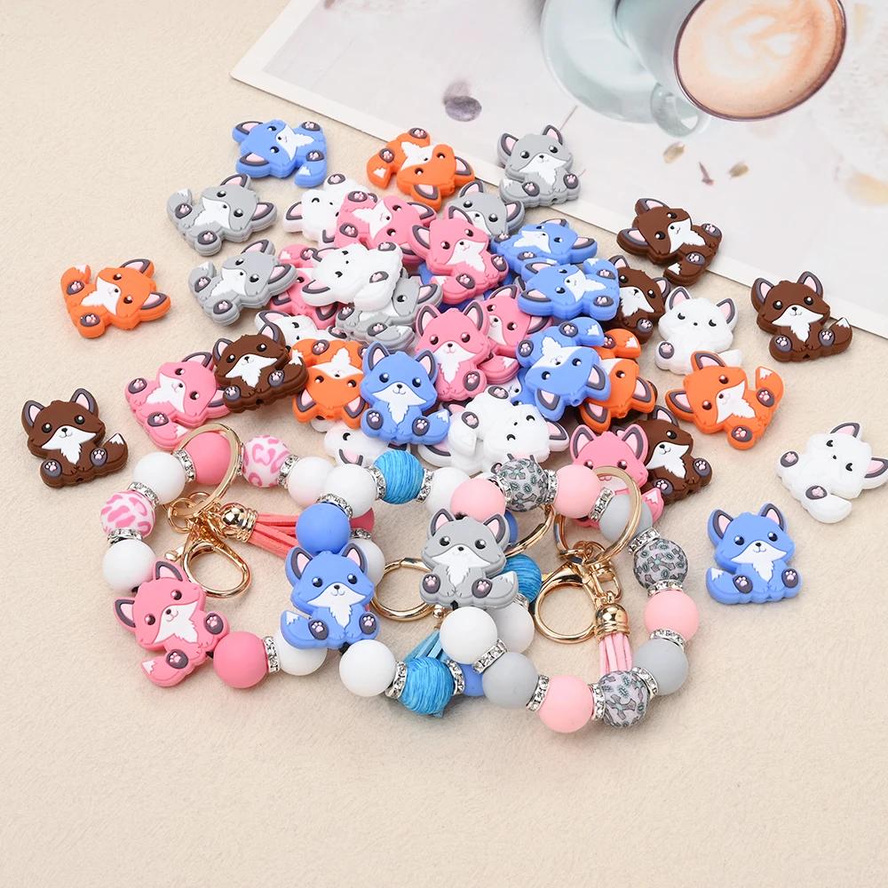 

6pcs Fox Silicone Beads Animal Loose Beads For DIY Baby Pacifier Chains Keychains Jewelry Making Accessories