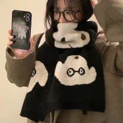 Cute Sweet Glasses Dog Bear Knit Scarf Unisex Winter Neckerchief Thick Shawl Women Warm Muffler Lovers Gifts