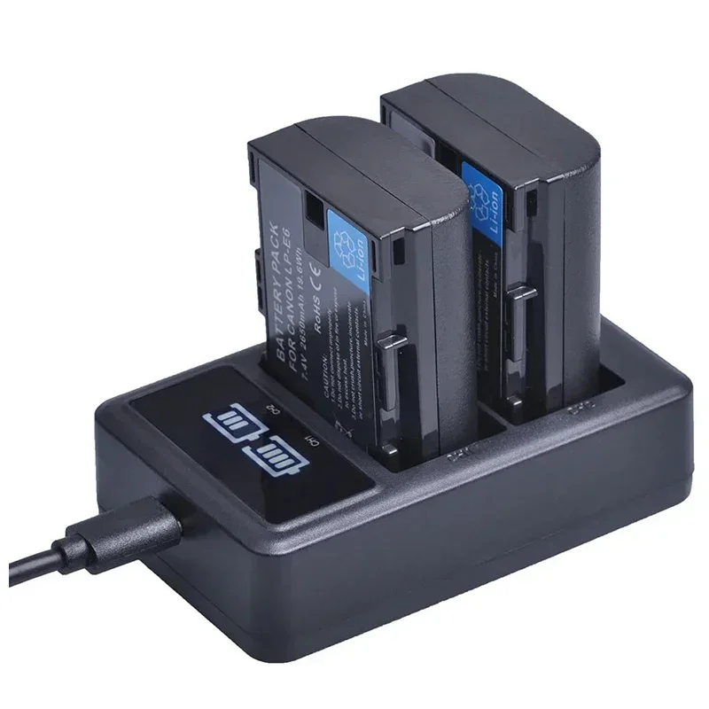 LP-E6 voor Canon 2650mAh EOS R R5 R100 R6 R7 90D 80D 70D 60D 6D Mark II 6D2 7D2 5D4 5D3 5D2 5DS 60Da + Lader Batterij