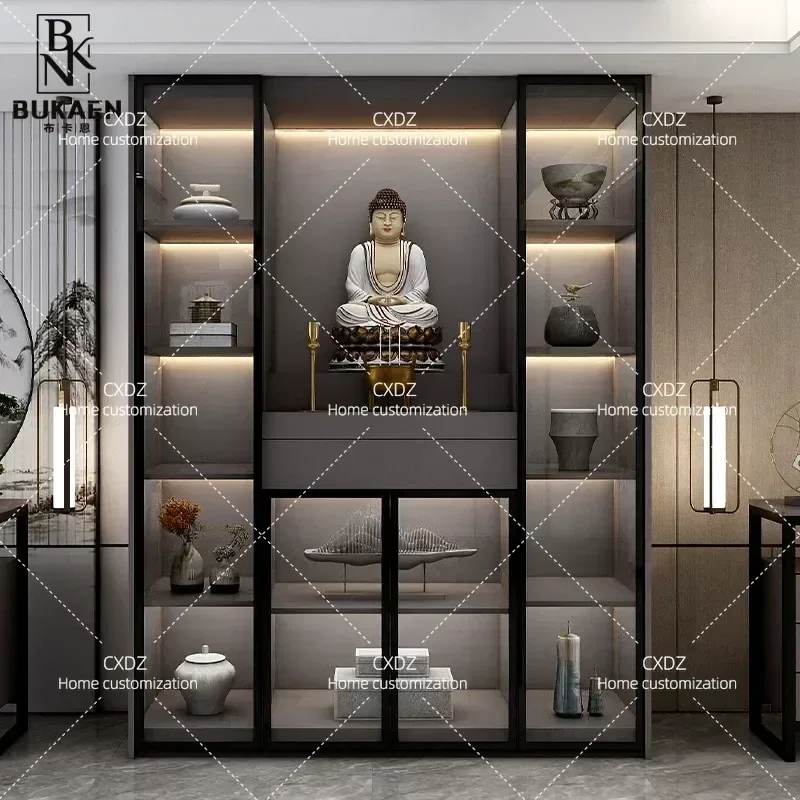 Modern Light Luxury Buddhist Shrine Cabinet Household God of Wealth Statue Display Stand Bodhisattva Offering Platform Custom