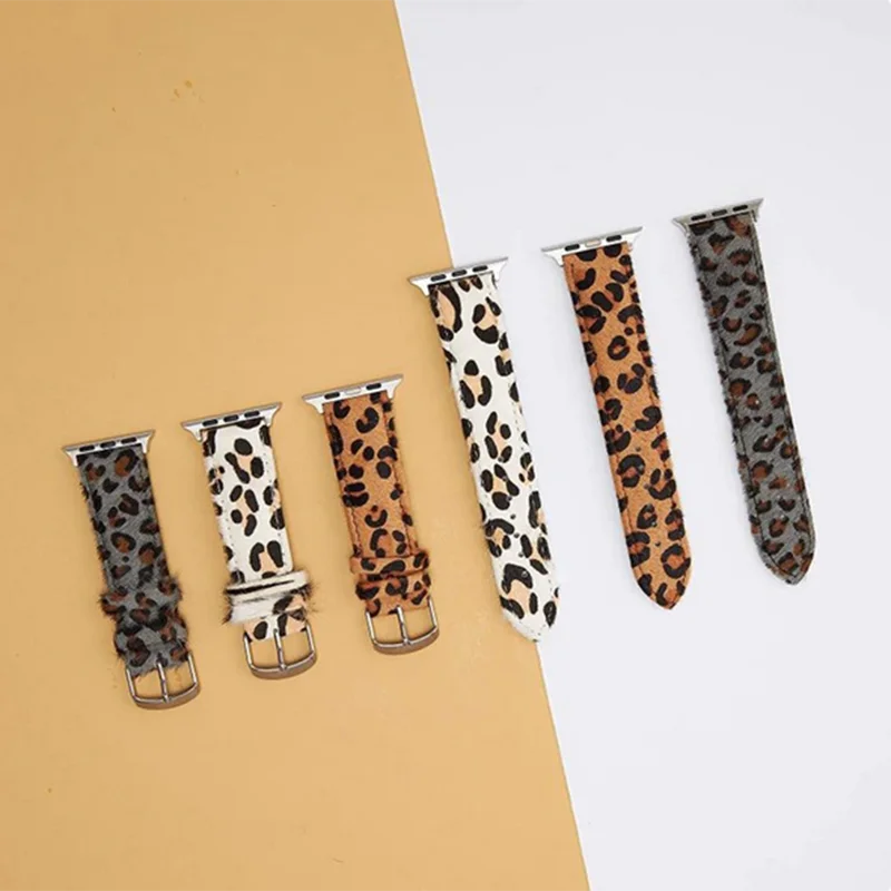 Woman Leopard Plush Leather Bracelet For Apple Watch Band 40mm 42mm 44mm 41mm 45mm 49mm Series 8 7 6 5 4 3 SE Ultra Strap iWatch