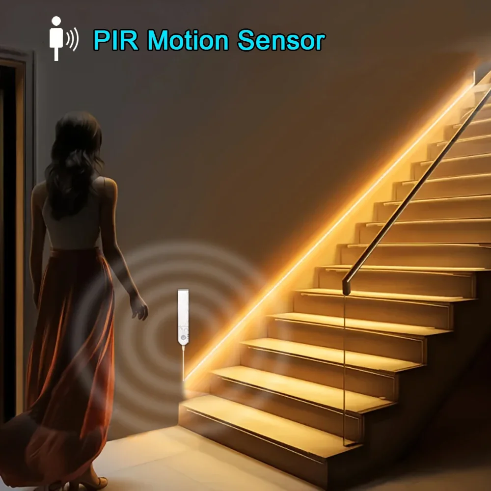 Motion Sensor COB Led Lights Strip Battery Powered 320 Leds/m Led Strip Lights for Stair Bedroom Closet Under Cabinet Lighting