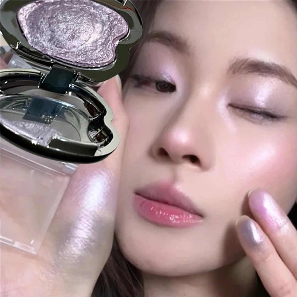 Paleta de sombras de ojos perladas color lavanda, iluminador facial, colorete iluminador, sombra de ojos con purpurina en forma de corazón, maquillaje para mujer ﻿