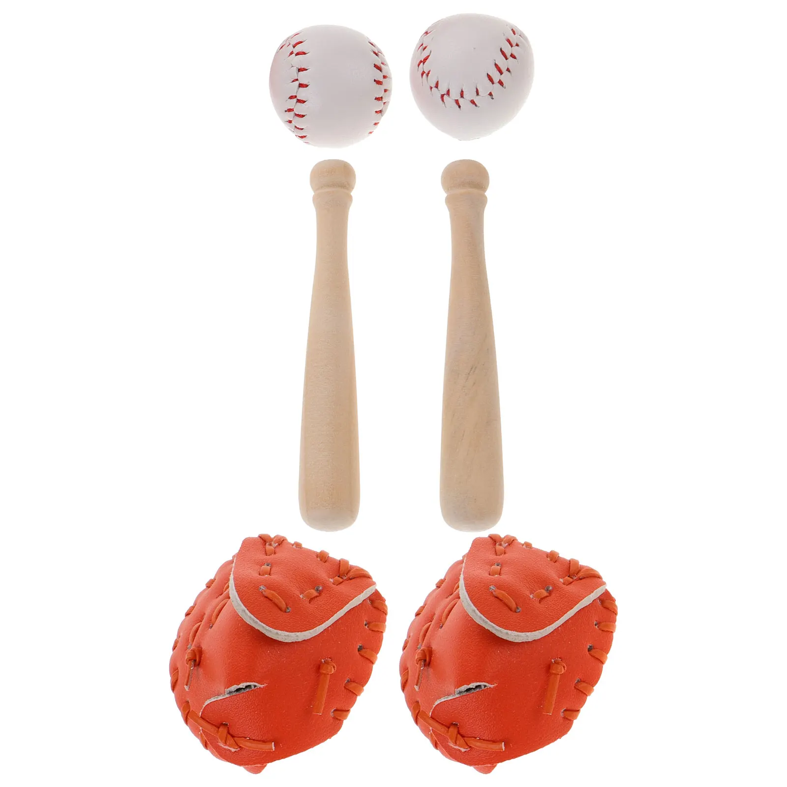 

2 Sets Miniature Sports Balls for Crafts Baseball Toy Outdoor Playset Tiny House Accessories Mini Baseball Glove Bat Decor