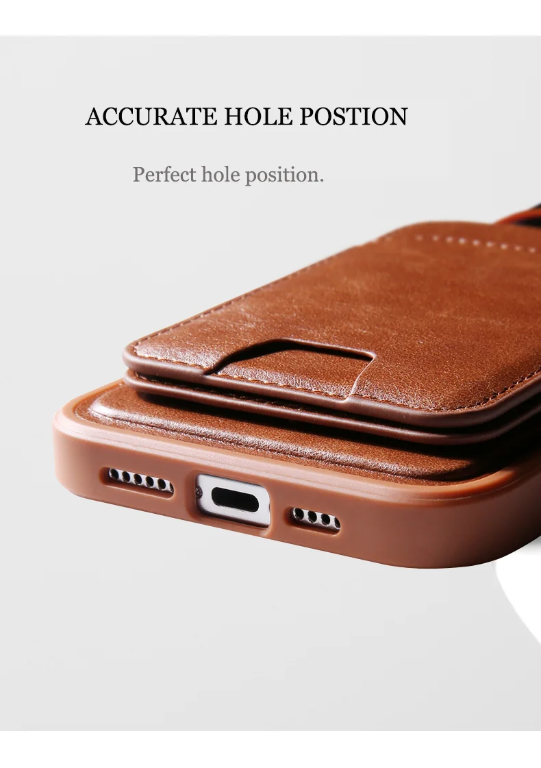 Full Grain Leather Case With MagSafe Detachable Card Holder For iPhone 16 15 14 13 Pro Max Plus Magnetic Flip Card Holde Bag