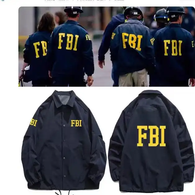 

American Sle FBI Logo Jaet Loose Fit Outerwear Spring Autumn Trendy Agent Workwear Windproof Long Sve Polyester