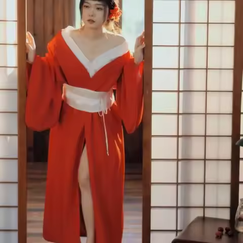 Women's Traditional Japanese Kimono Cardigan with White Photography Bathrobe Performance Role-playing Asian Robe Evening Dress