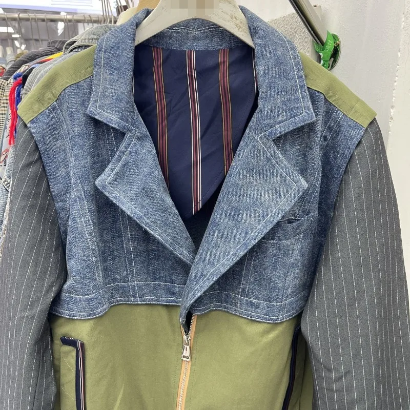 SuperAen European and American Style Autumn 2026 New Women's Suit Jacket Retro Patchwork Design Denim Long-sleeved Suit Jackets