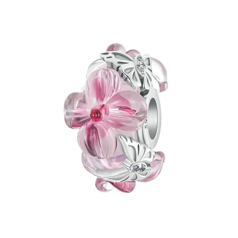 

Murano Glass 925 Sterling Silver Charms Flower Butterfly Pink Bead for Women Bracelet&Necklace Jewelry Gifts