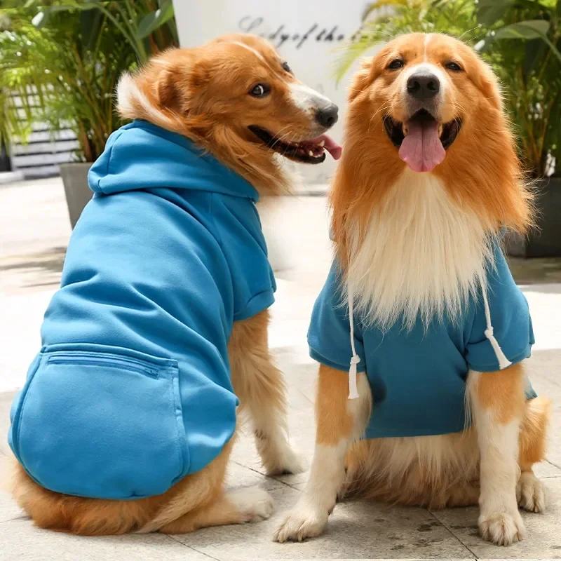 Large Dog Hoodie Sweatshirt Autumn Winter Warm Fleece Pet Jacket with Hat Zipper Pocket Sportswear for Dogs