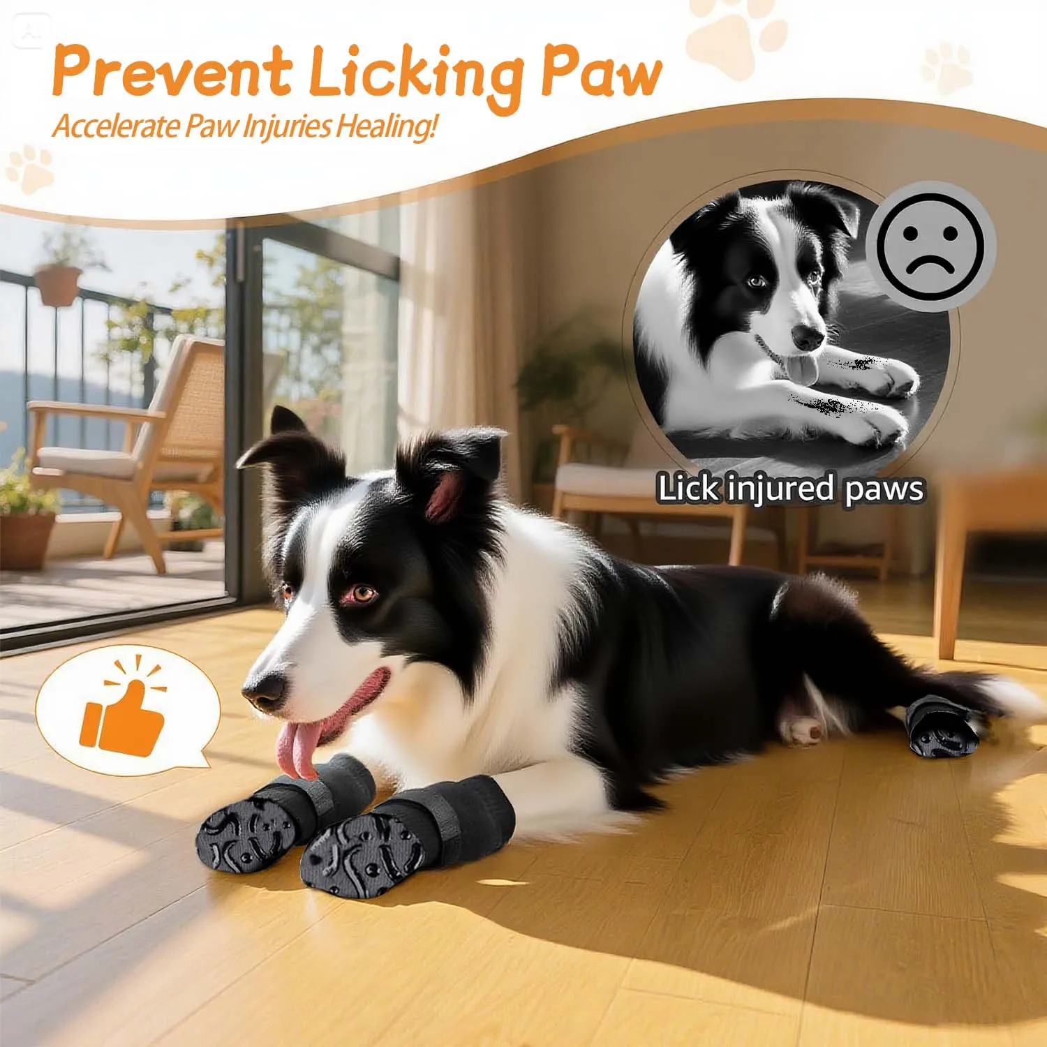 4 Pcs Waterproof Anti-slip Dog Socks, Suitable For Dogs & Cats Indoor Outdoor Wear Designed For Don't Like Shoes And Older Pets view 3