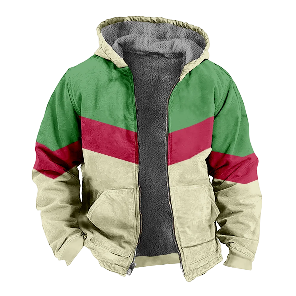 Men's Winter Jackets Coats,Green Striped Pattern Cotton Clothes Overcoat Masculine Gothic Beach