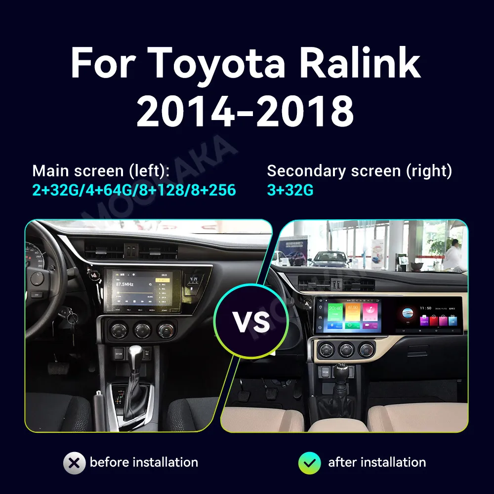 For Toyota Levin Ralink 2014 2015-2018 Car Multimedia Screen Android 14 Auto Navigation Wireless CarPlay Radio head Unit Stereo