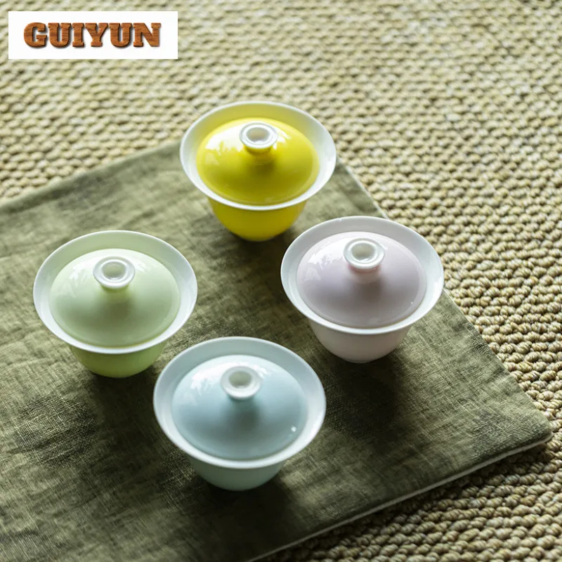 

100 мл оригинальная минеральная цветная глазурь с тонкой шиной Gaiwan Boutique, чайная варенька, чайная чаша с крышкой, комплект чайника, крышка, миска, посуда для напитков