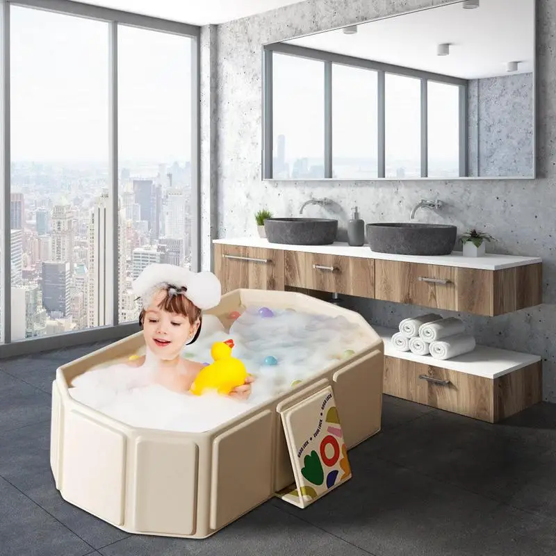 Foldable Bathtub Baby Large Toddler Bathtub Foldable Baby Tub 2 Ducks 5 Balls Portable Bathroom Pool Water Toy For Boys Girls