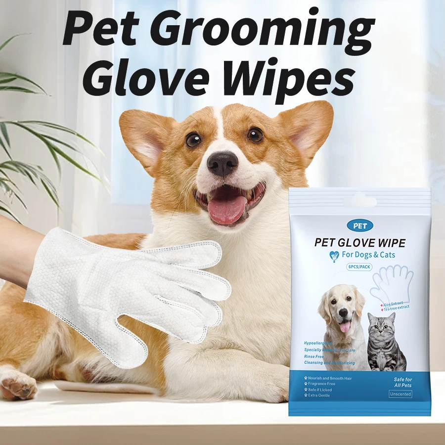 6PCS/bag Pet Wash-Free Gloves Cat Bath Deodorant Wipes Disposable Cleaning Dry Cleaning Dog Wipes Gentle And Convenient Gloves