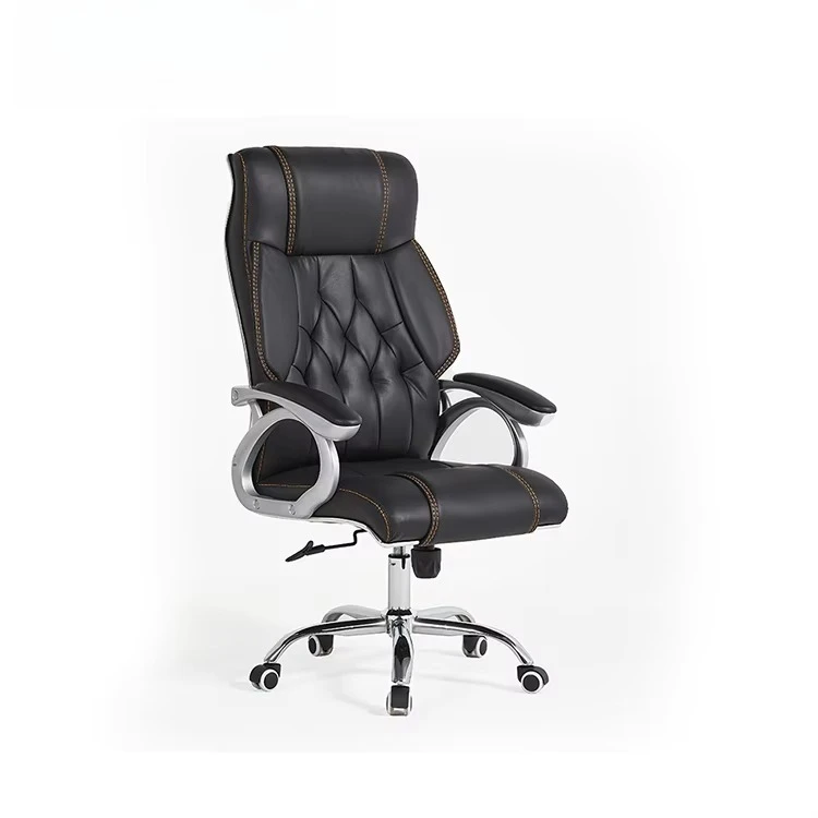 Premium Leather Executive Office Chair Ergonomic Ladder Back Adjustable Swivel Chrome Base