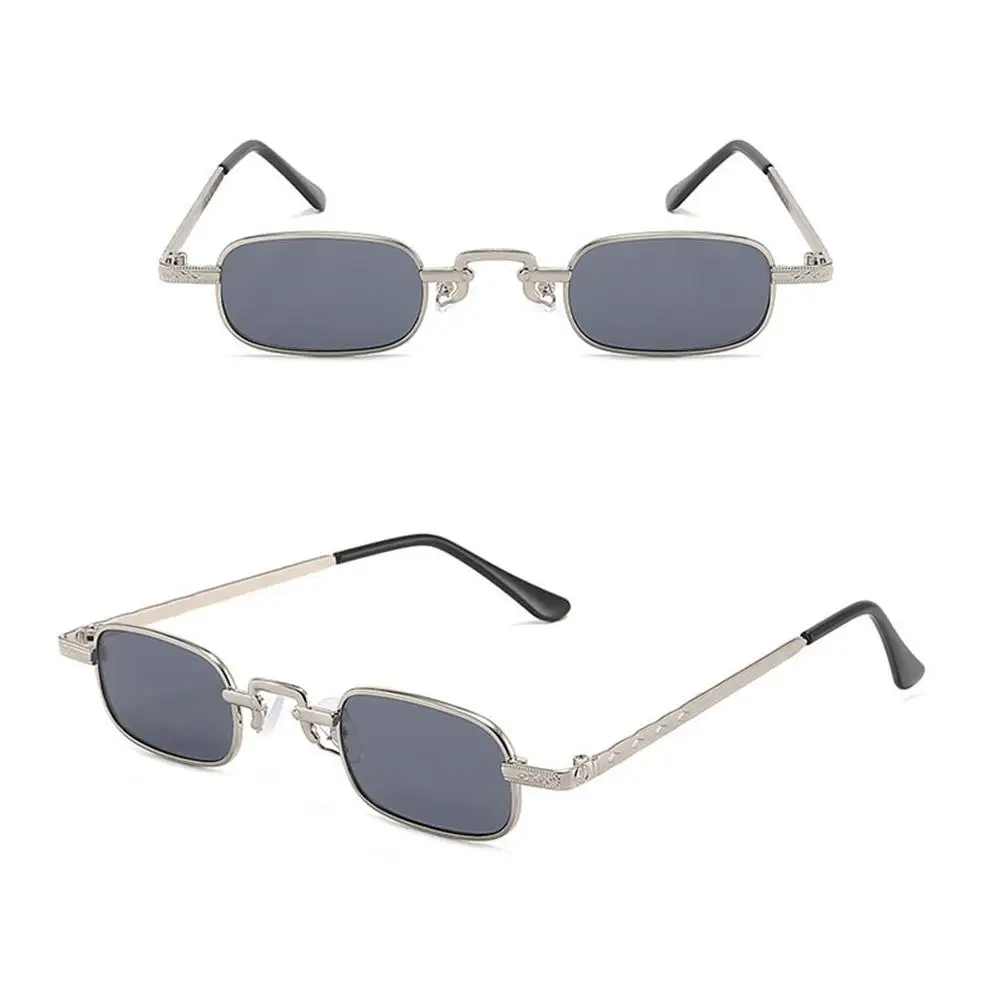 Small Rectangle Sunglasses for Women Men, Retro Metal Frame Punk Sun Glasses Vintage Travel Shades UV400 Protection