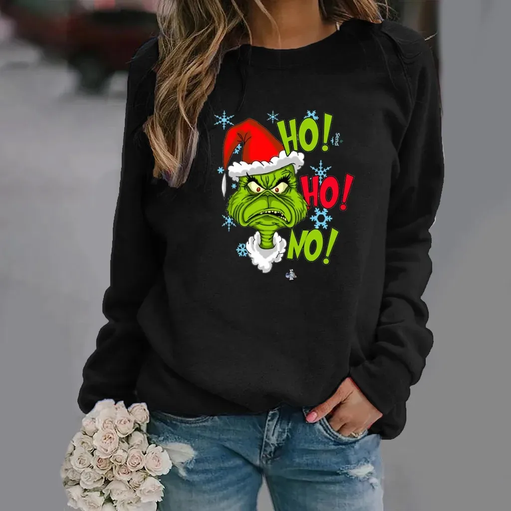 أمازون إيباي أتمنى محطة مستقلة عيد الميلاد نمط الطباعة طويلة الأكمام جولة الرقبة البلوز المرأة مادة الصوف #3