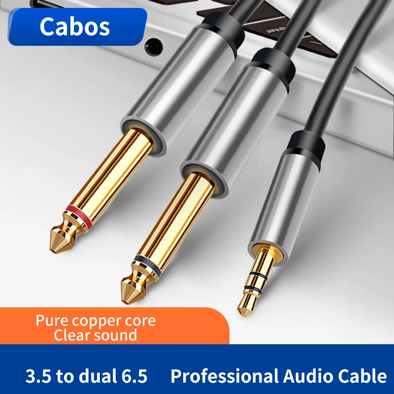 Jack 3.5mm to Double 6.5mm Aux TRS Cable Dual 6.35mm Aux Cord For iPod Speaker Male Mono 6.5 Jack to Stereo 3.5 Jack Audio Cable