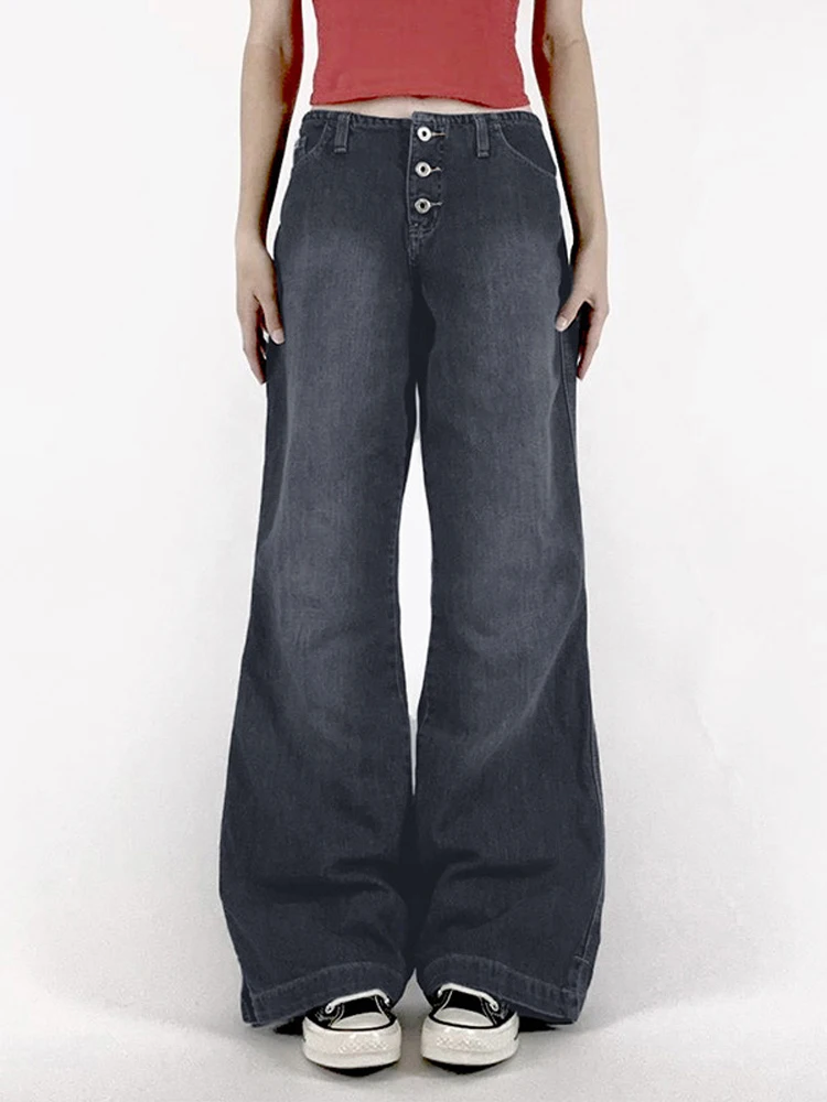 

Vintage Women Baggy Denim Pants Wide Leg Low Rise Jeans Distressed Dragging Flared Pants High Street Casual Full Length Jeans