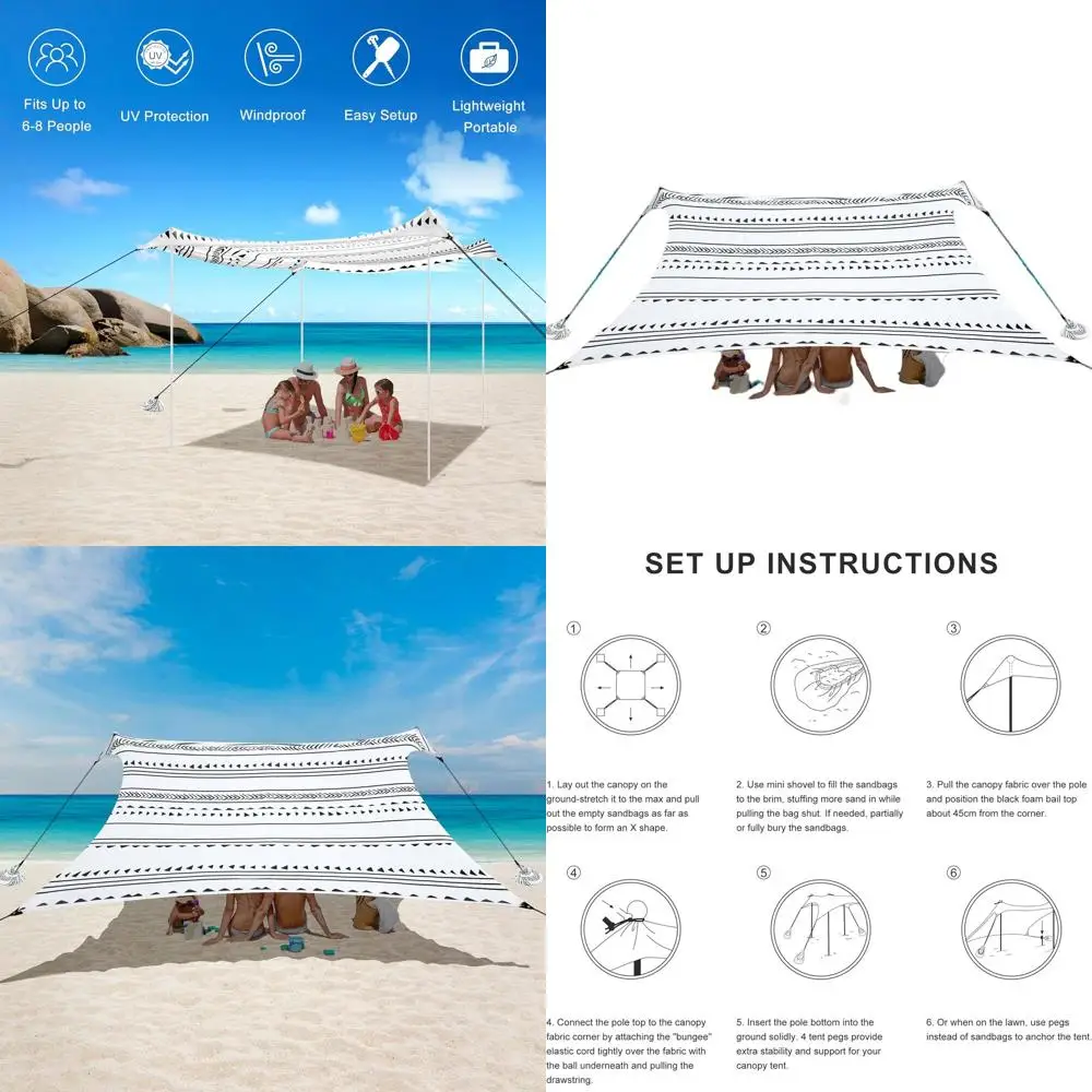 

Portable 10x10 Outdoor Sun Shelter with UPF 50+, Sandbags, Poles, and Anti-Wind Ropes for Beach, Camping, and Picnics