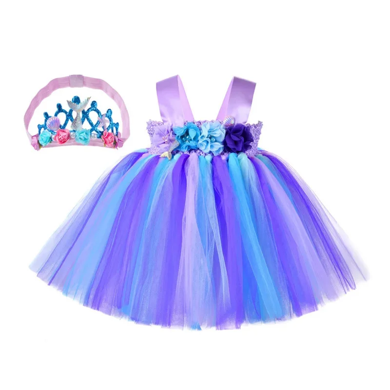 2PCs set baby girls mermaid costume kids birthday Halloween girl princess dress children summer party clothes tutu dress 6-24m