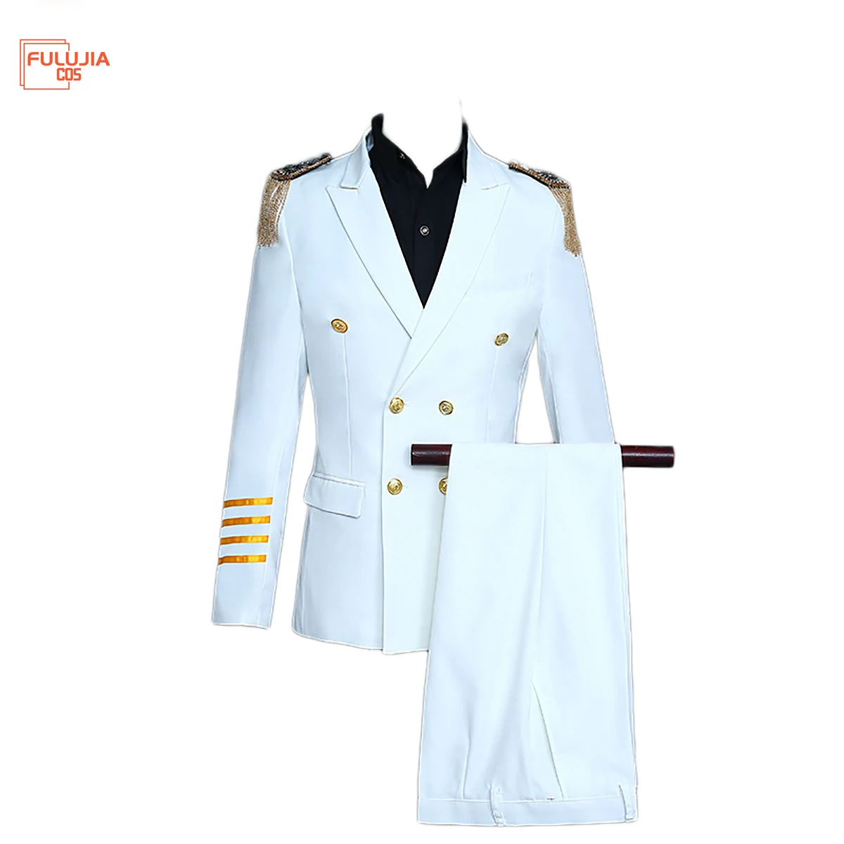 

Fulujiacos Men's Captain's Clothing Suit Evening Party Tassel epaulettes Uniform Clothing Halloween cosplay costume