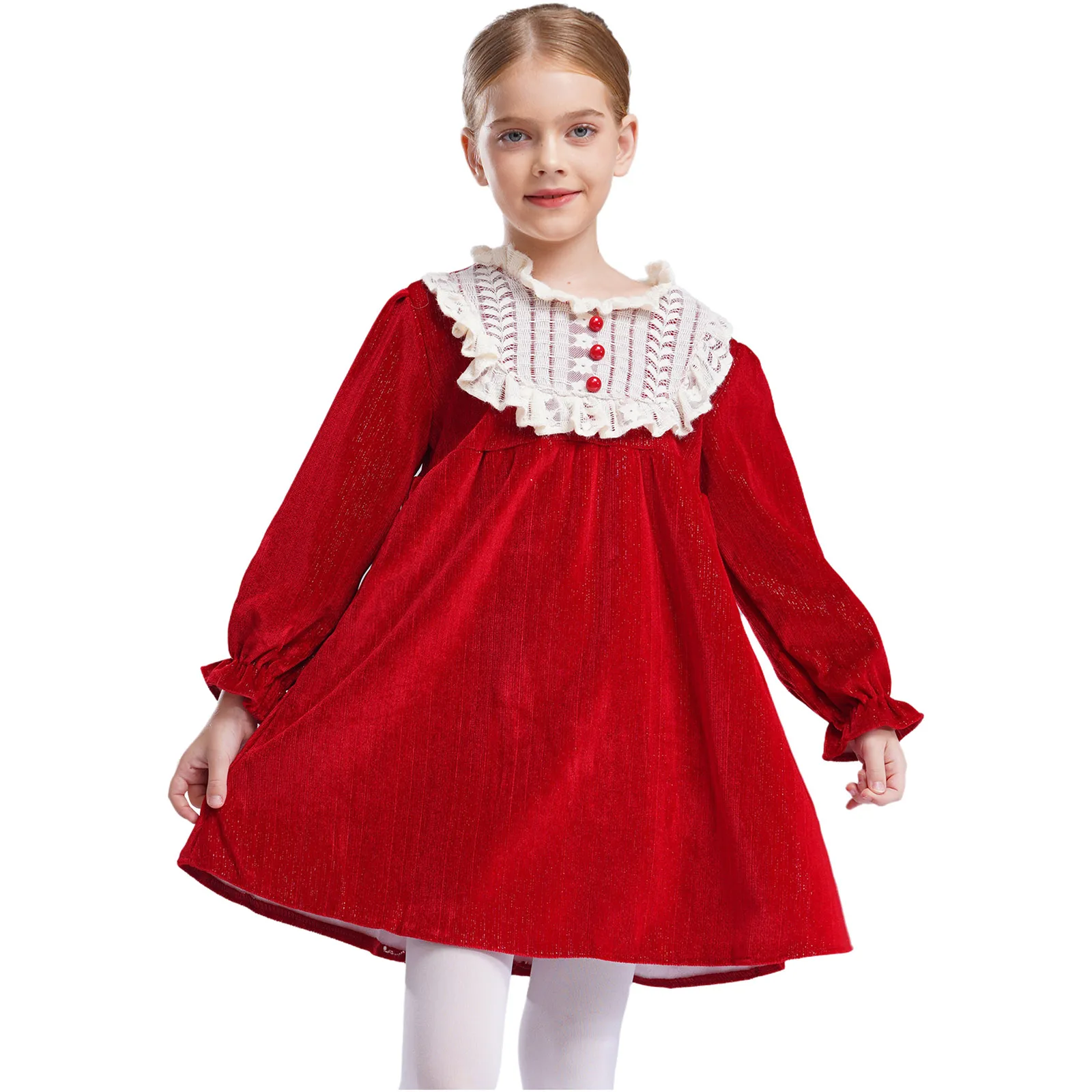 Kids Girls Crew Neck Long Sleeve Velvet Dress Elegant Princess Dress Photo Shoot Birthday Party Dress Autumn Winter Spring