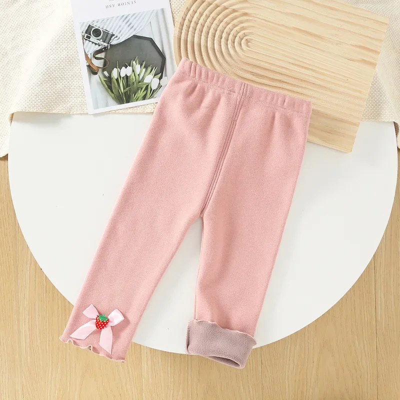 New girls leggings 2024 fleece thickened autumn and winter cotton children's thermal trousers integrated fleece