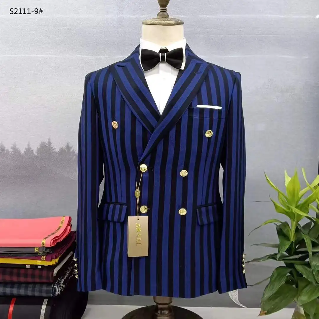 Men\'s 2 Piece Slim Fit Men\'s Suit Formal Striped Peak Lapel Double Breasted Wedding Groomsmen (Blazer + Pants) Customized