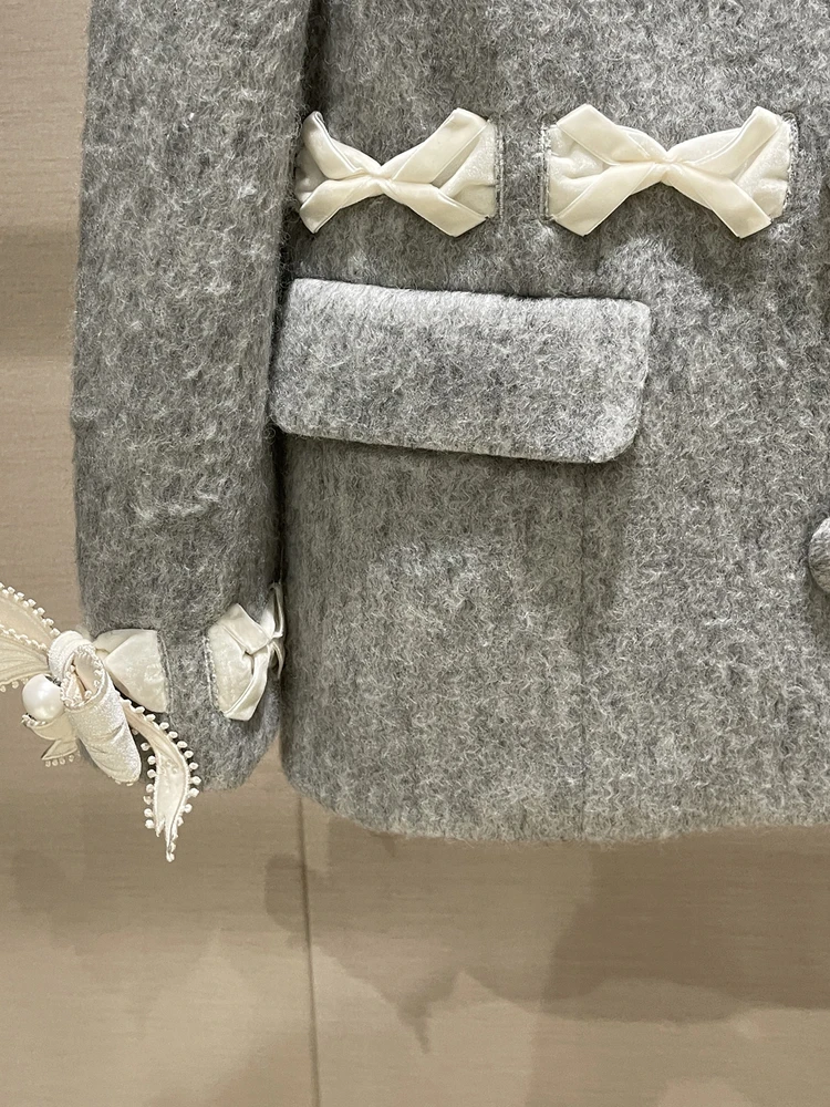 Ele ey Cappotto di lana con abbellimento di nodi Casual Sle Donna Faion Primavera Autunno Inverno Nuovo arrivo