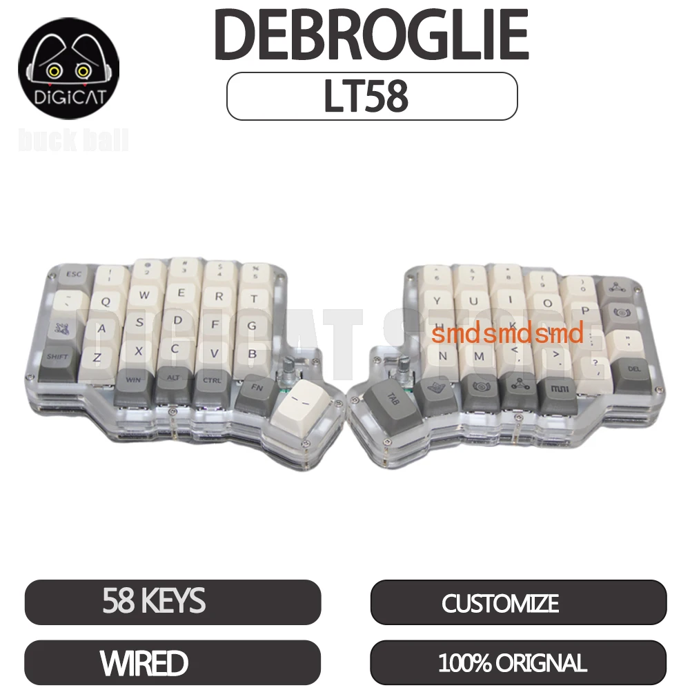 Debroglie Lt58 Split Keyboard With Knob Customize Gamer Mechanical Keyboard Kit Gasket Hot-Swap Split Keyboard Accessories Gifts