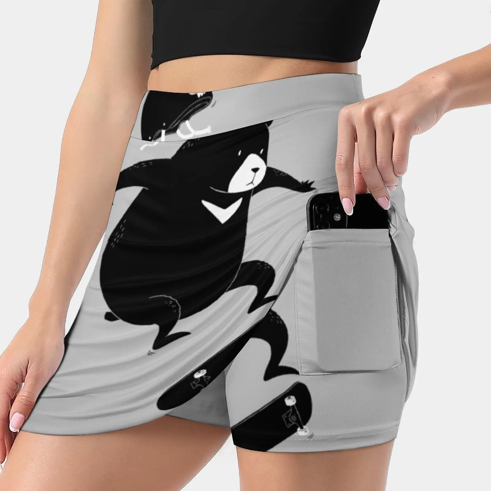 Extreme Bear Women's Fashion Sporting Skirt With Pockets Tennis Golf Running Skirts Bear Extreme Sport Skateboard Animal