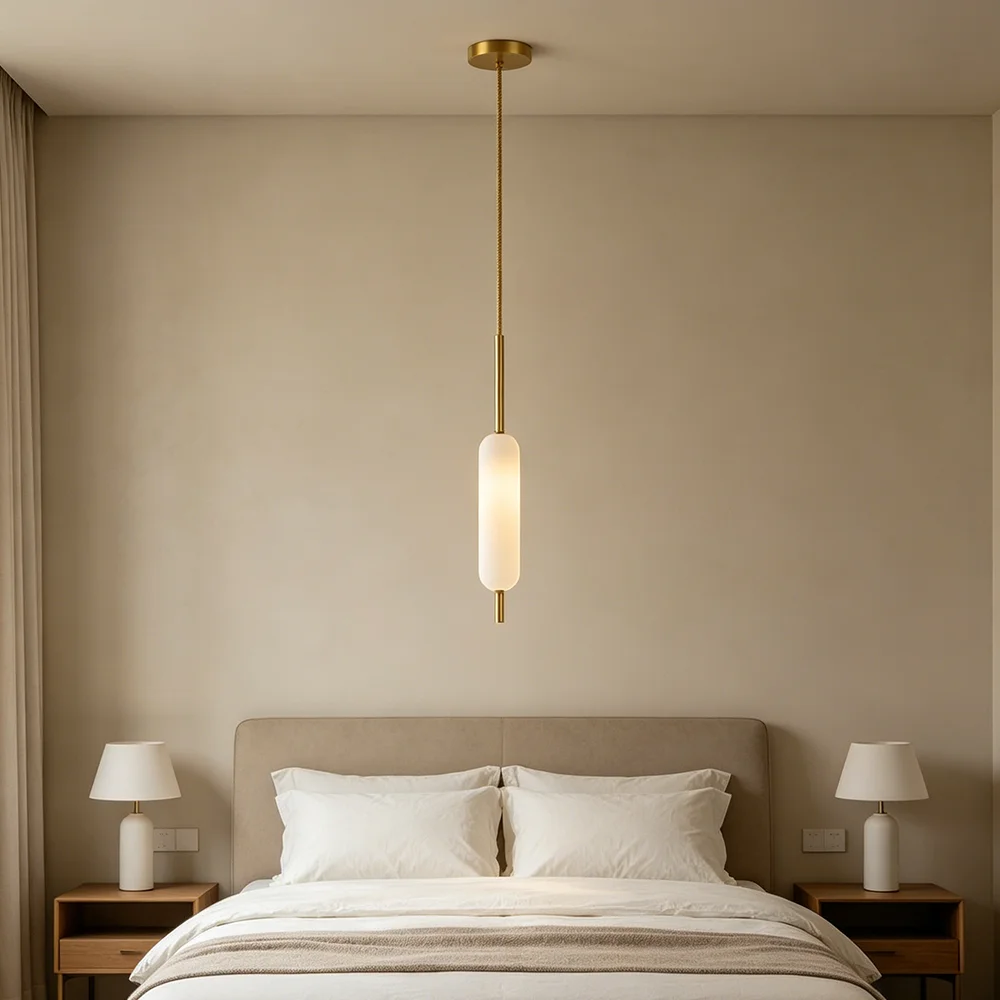 Mid-Century Brass Tube Acrylic Pendant Light LED Hanging Lamp for Living Room & Kitchen