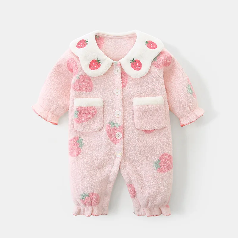 Baby autumn\\winter plush jumpsuit for girls newborn lamb plush warm romper baby onesies newborn clothes 0 3 months cute bodysuit