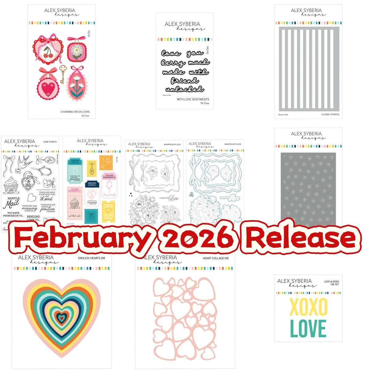 

February 2026 Release Charming Medallions Love Tickets Flowers Metal Cutting Dies Clear Stamps Stencil for DIY Scrapbook Paper