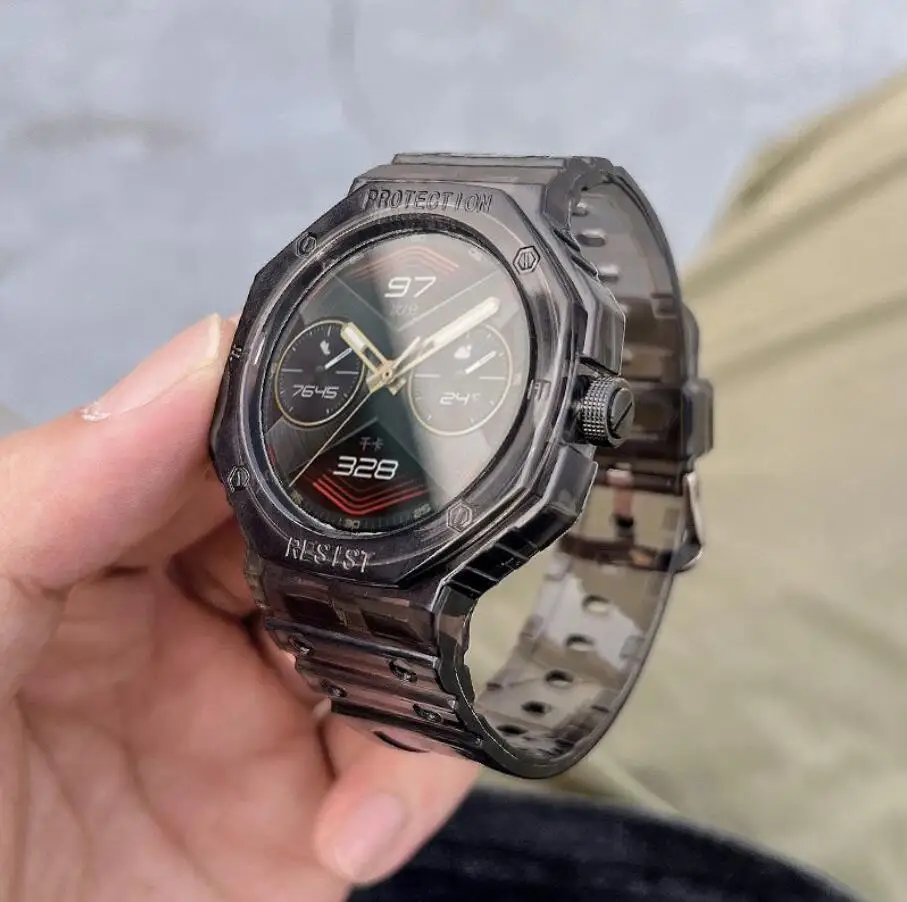 Huawei Watch gt,サイバーウォッチ,統合ストラップ,交換用ストラップ,透明シリコンケース付き