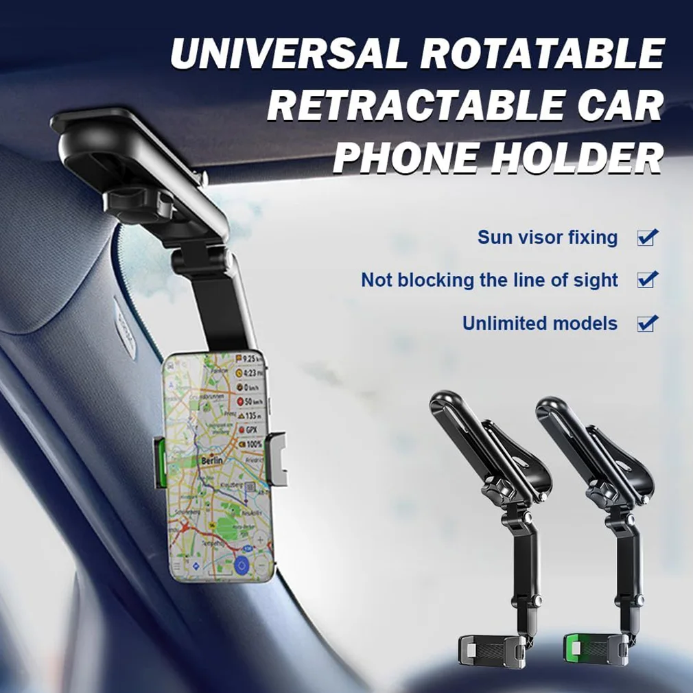 Universal Rotatable Retractable Car Phone Holder for Sun Visor Phone Mount Navigation Bracket Rearview Mirror Auto Phone Holder