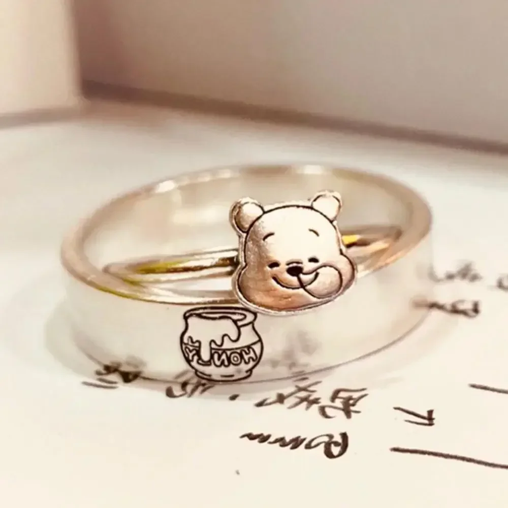 Disney Kawaii Rings Winnie The Pooh Anime Jewelry Accessories Trend Pair Rings Adjustable Jewelry for Woman Couple Birthday Gift