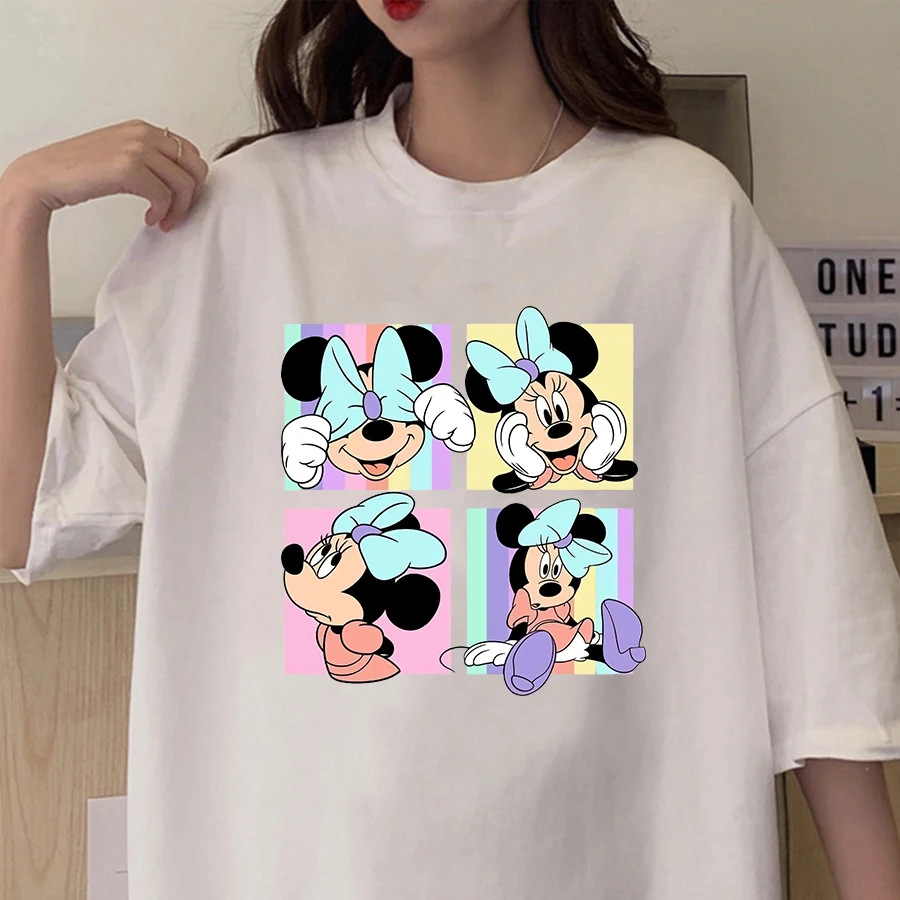 

Disney Minnie Mouse Print Cotton T-Shirt Women Girl Black Tops Female Summer Short Sleeve Girl T-shirt Casual O-neck Tees Tshirt