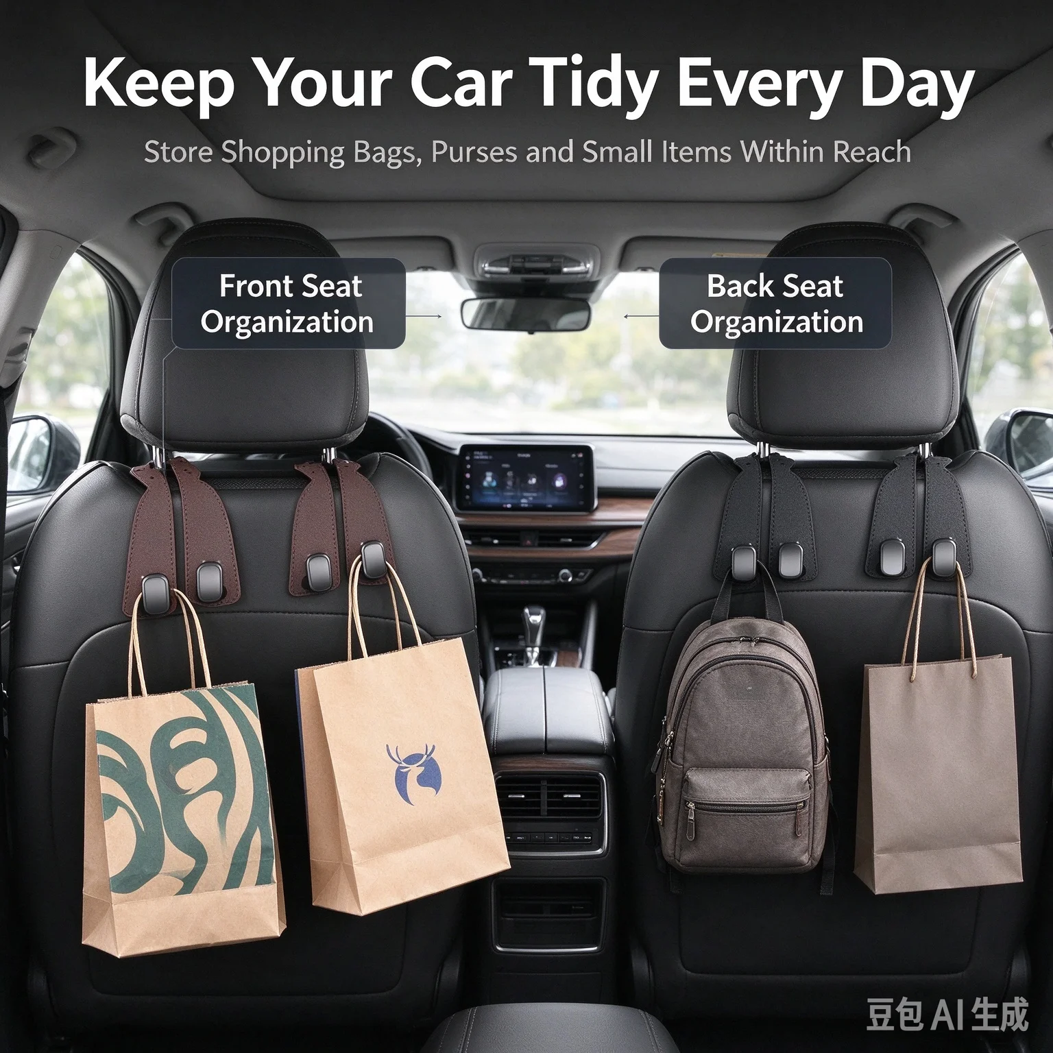 Car Headrest Dual Hook Multifunctional Car Seat Back Hanger Double-sided Storage Hook Auto Phone Holder Bracket Car Interior