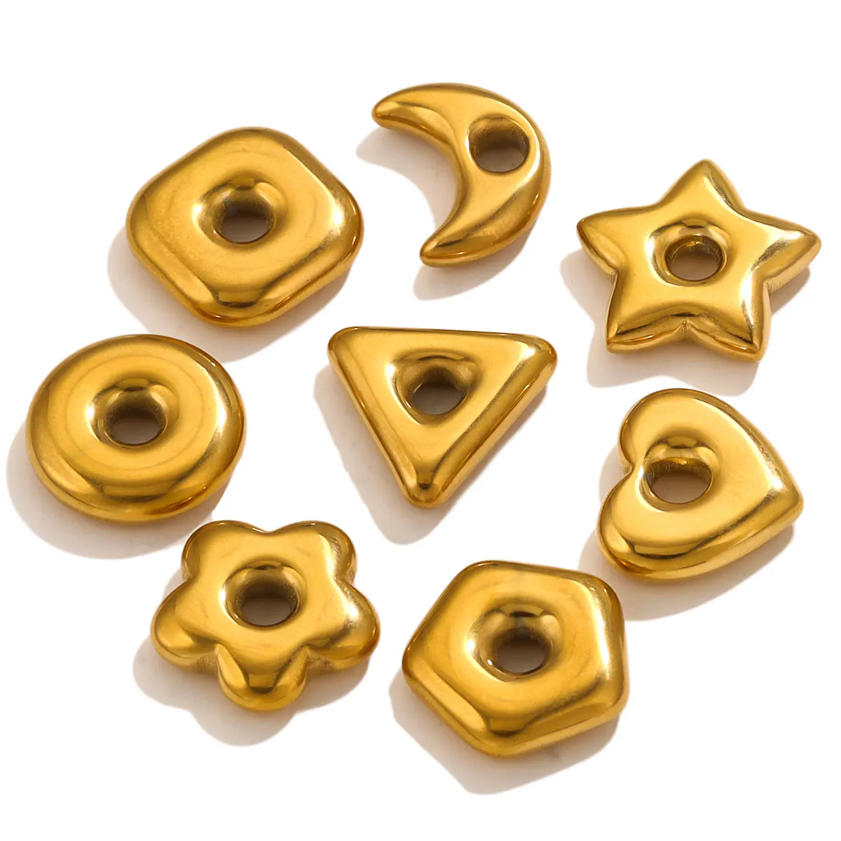 5pcs Stainless Steel Gold Color Large Hole Heart Moon Geometric Charms DIY Necklace Bracelet Jewelry Making Supplies Wholesale