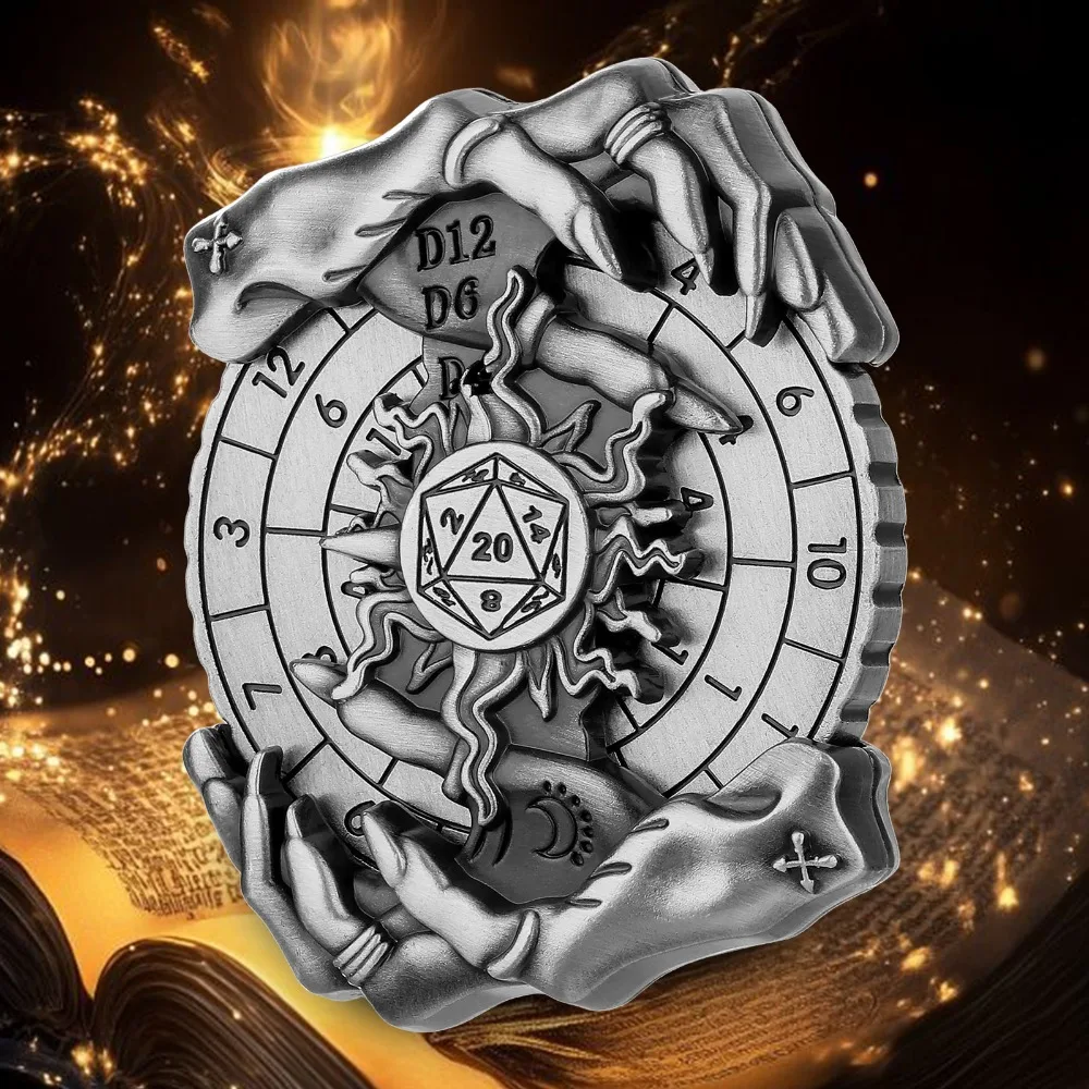 Retro 3D Relief Magische Hand Metalen Fidget Spinner Draaitafel Spel Dobbelstenen Hand Spinner voor rollenspel DND RPG TRPG Games