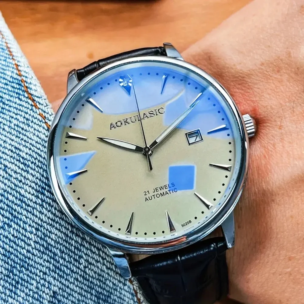 

New Men's Automatic Mechanical Watch, Suitable for Business and Casual Wear - Stylish Accessory, Skeleton Ultra-Thin Watch with Calendar Function, Perfect Match with Luxury Fashion Items, Cool and Stylish Watch, Best Christmas Gift, First Choice Gift Watc